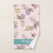 ロマンチックモダンデザインモノグラムピンクとブルー バスタオルセット (ハンドタオル)