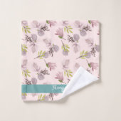 ロマンチックモダンデザインモノグラムピンクとブルー バスタオルセット (ウォッシュタオル)