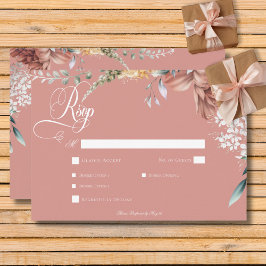 ロマンチックモダンピンクガーデンフローラ結婚ズディナー 出欠カード
