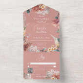 ロマンチックモダンピンクガーデンフローラQRコード オールインワン招待状 (内側)