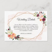 ロマンチックモダンフローラウェディングレセプション詳細 エンクロージャーカード (正面)