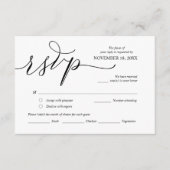 ロマンチックモダンブラック書道，結婚式RSVP エンクロージャーカード (正面)
