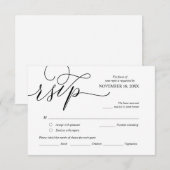 ロマンチックモダンブラック書道，結婚式RSVP エンクロージャーカード (正面/裏面)