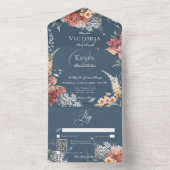 ロマンチックモダンブルーガーデンフローラQRコード オールインワン招待状 (内側)