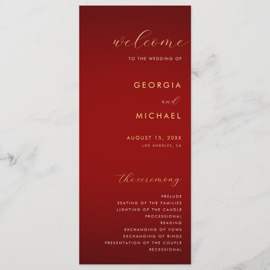 ロマンチックモダンミニマリスト暗赤色&金ゴールド結婚ズ プログラム (正面)
