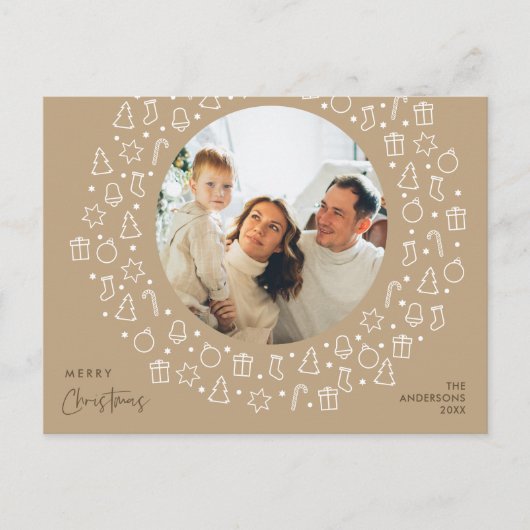 ロマンチックモダン、メリークリスマス家族のフォトポスト ポストカード (正面)
