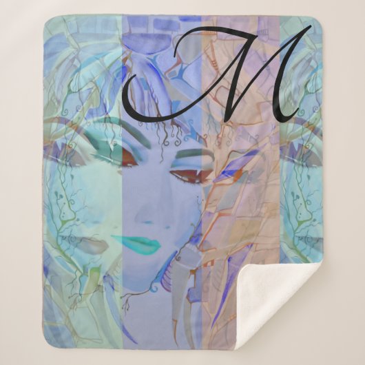 ロマンチックモノグラムのシャビーシックなパステルカラー シェルパブランケット (正面)