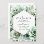 ロマンチックユニークなフローラセージ結婚グリーン セーブザデート (正面/裏面)