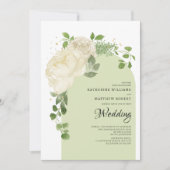 ロマンチックライトグリーンクリームバラボホーフローラアーチ 招待状 (正面)