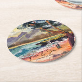 ロマンチック'ラブアットポンダースビーチ'紙コースター ラウンドペーパーコースター (アングル)
