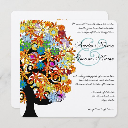 ロマンチックラブツリー結婚式招待状 招待状 (正面/裏面)
