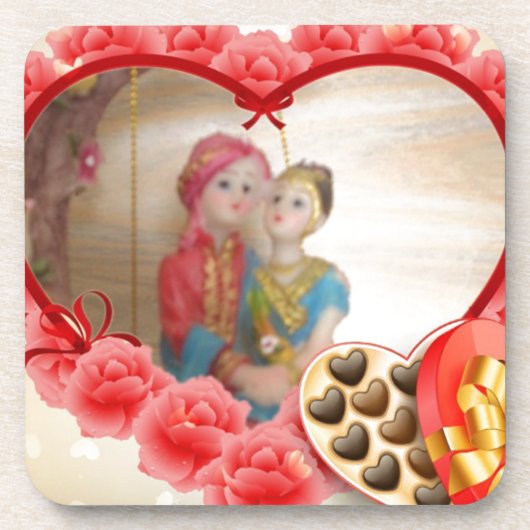 ロマンチックラブハートアートプリント コースター (正面)