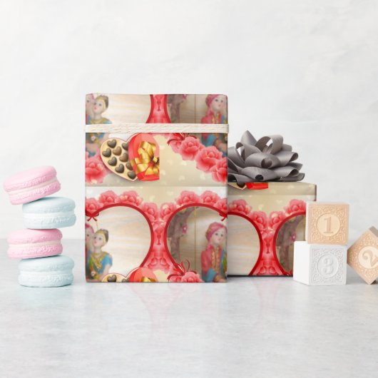 ロマンチックラブハートアートプリント ラッピングペーパー (ベビーシャワー)