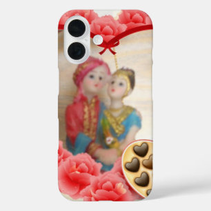ロマンチックラブハートアートプリント iPhone 16ケース