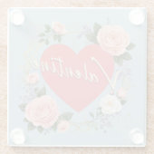 ロマンチックラブハートピンクローゼバレンタインデー ガラスコースター (裏面)