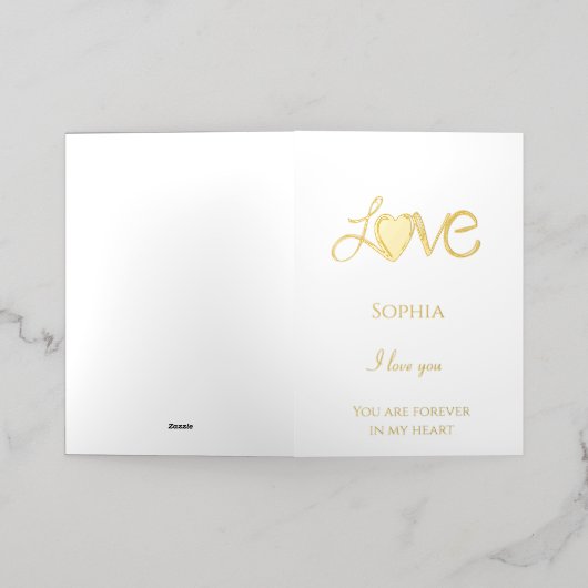 ロマンチックラブハート引用文 箔グリーティングカード (外側レイダウン)