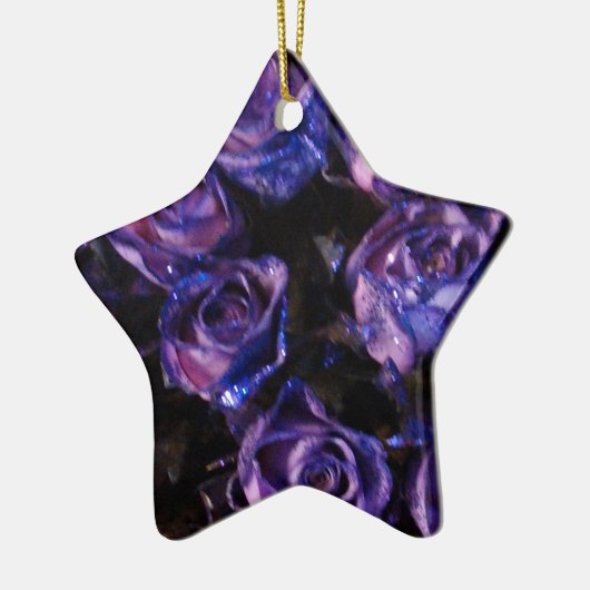 ロマンチックラブパープルバレンタイングリッターバラ セラミックオーナメント (左)