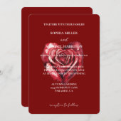 ロマンチックラブレッドローズフラワー結婚ズ 招待状 (正面/裏面)