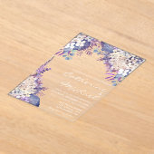 ロマンチックラベンダーウォーターカラーフローラ春の結婚式 アクリル招待状 (レイダウン)