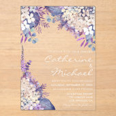ロマンチックラベンダーウォーターカラーフローラ春の結婚式 アクリル招待状 (正面)