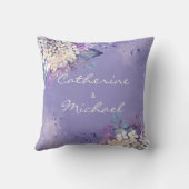 ロマンチックラベンダーウォーターカラーフローラ春の結婚式 クッション (裏面)
