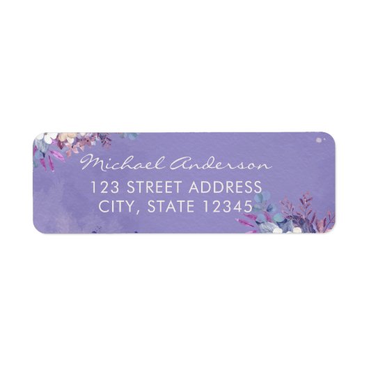 ロマンチックラベンダーウォーターカラーフローラ春の結婚式 ラベル (正面)