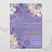 ロマンチックラベンダーウォーターカラーフローラ春の結婚式 箔招待状 (正面)