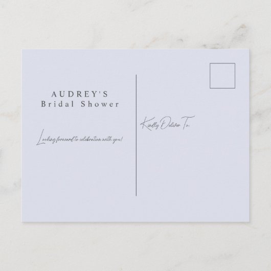 ロマンチックラベンダーフローラウォーターカラーブライダルシャワー インビテーションポストカード (裏面)