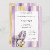 ロマンチックラベンダーホワイトホースストライプ誕生日 招待状 (正面/裏面)