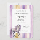 ロマンチックラベンダーホワイトホースストライプ誕生日 招待状 (正面)