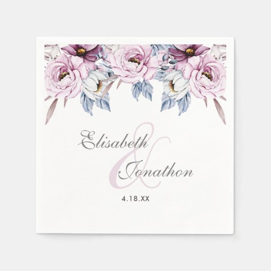 ロマンチックラベンダー&パウダーブルーフローラブロッサム スタンダードカクテルナプキン (正面)