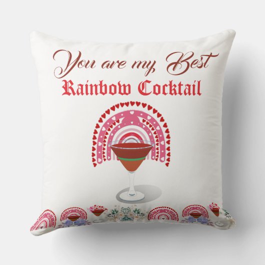 ロマンチックレインボーカクテルバレンタインハートフローラ クッション (裏面)