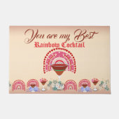 ロマンチックレインボーカクテルバレンタインハートフローラ ドアマット (正面)