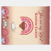 ロマンチックレインボーカクテルバレンタインハートフローラ フリースブランケット (正面(横))