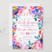 ロマンチックレインボーガーデンフローラスウィート16パーティー 招待状 (正面)
