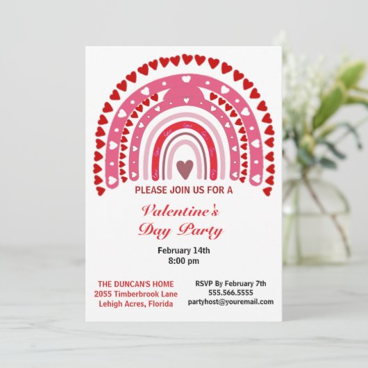 ロマンチックレインボーヴァレンティーンズデイハートパーティー 招待状 (スタンド正面)
