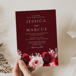 ロマンチックレッドエレガンス結婚バラ 招待状
