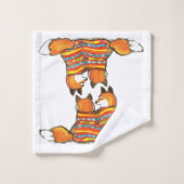 ロマンチックレッドキツネカップルのオレンジオンホワイト バスタオルセット (ウォッシュタオル)