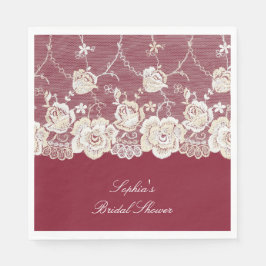 ロマンチックレッドクリームホワイトレース結婚フローラ スタンダードランチョンナプキン