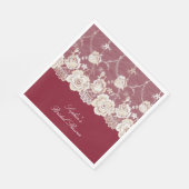 ロマンチックレッドクリームホワイトレース結婚フローラ スタンダードランチョンナプキン (角)