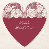 ロマンチックレッドクリームホワイトレース結婚フローラ ペーパーコースター (正面)