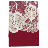 ロマンチックレッドクリームホワイトレース結婚フローラ ミディアムペーパーバッグ (正面)