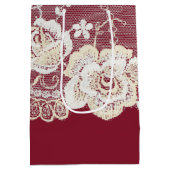 ロマンチックレッドクリームホワイトレース結婚フローラ ミディアムペーパーバッグ (裏面)