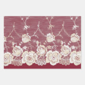 ロマンチックレッドクリームホワイトレース結婚フローラ ラッピングペーパーシート (正面3)