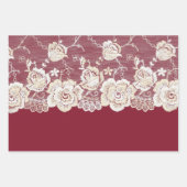 ロマンチックレッドクリームホワイトレース結婚フローラ ラッピングペーパーシート (正面)