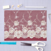 ロマンチックレッドクリームホワイトレース結婚フローラ 薄葉紙 (クラフト)