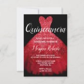ロマンチックレッドスパークルドレスキンセアニェラ15thパーティー 招待状 (正面)
