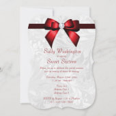 ロマンチックレッドダイヤモンドボウ&ダマスクスウィート16 招待状 (正面)