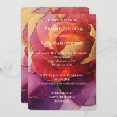 ロマンチックレッドパープル金ゴールドバラフローラブライダルシャワー 招待状 (正面/裏面)