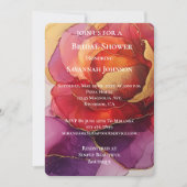 ロマンチックレッドパープル金ゴールドバラフローラブライダルシャワー 招待状 (正面)